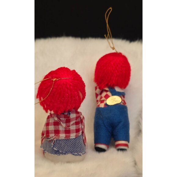 Vintage Raggedy Ann & Andy Felt Cloth Christmas Ornaments Made in Hong Kong - Picture 2 of 4